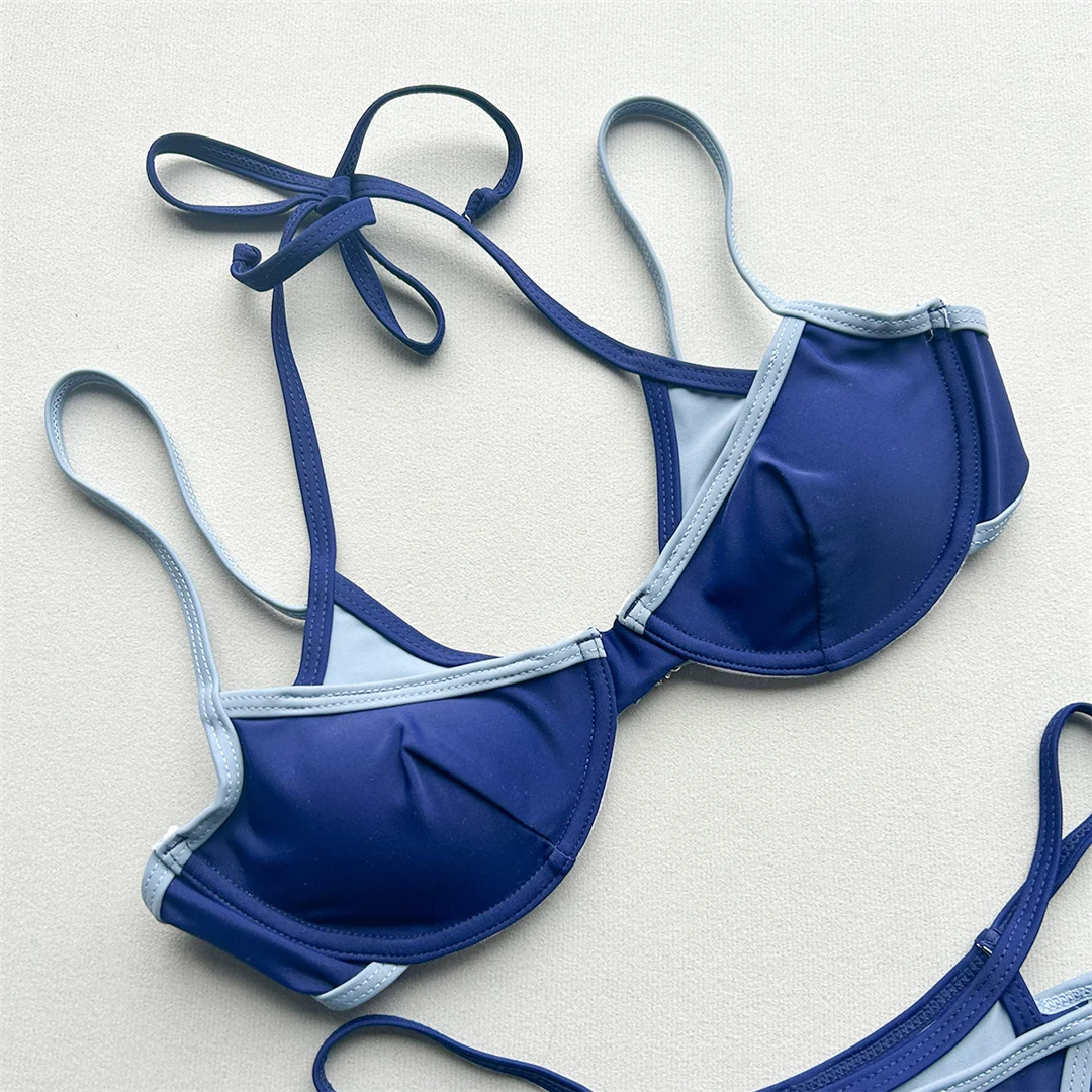 Halterneck-Bikini, zweiteiliger Badeanzug für Damen, mit Bügel, mit Trägern, Badebekleidung, Badeanzug, Modell V8173 – Detail 6