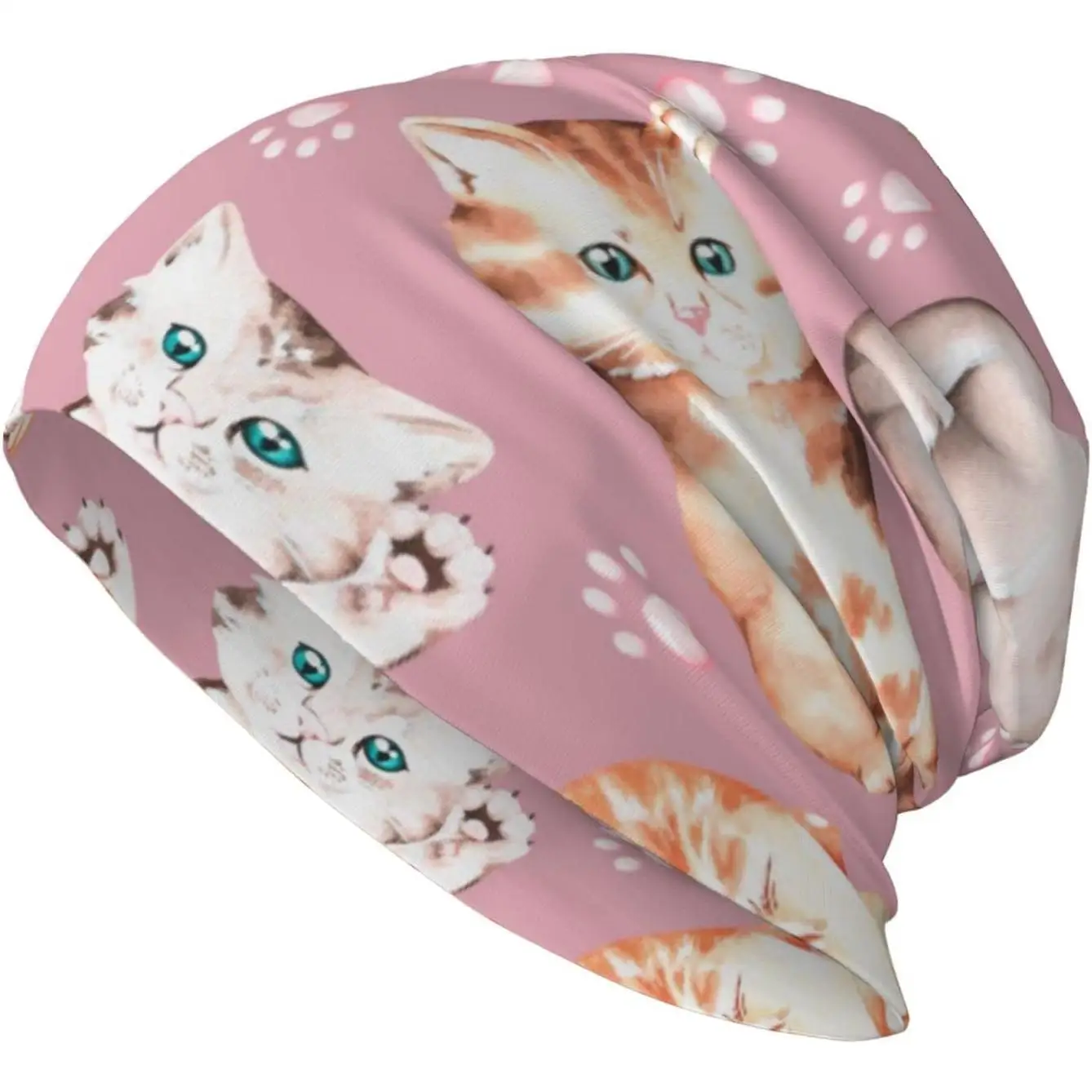 

Kittens Cats Paw Prints Pink Slouchy Beanie Chemo Hat Soft Warm Knitted Skull Cap Hat for Adult Women Men