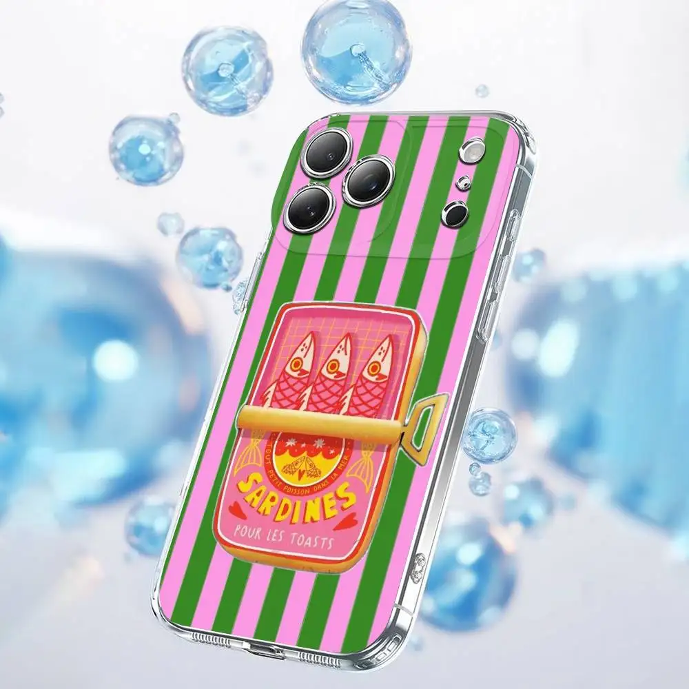 حافظة هاتف السردين المضحكة لهاتف آيفون 17,16,15,14,13,12,11,Plus,Pro,Max,Plus,E,Air,غطاء شفاف صغير