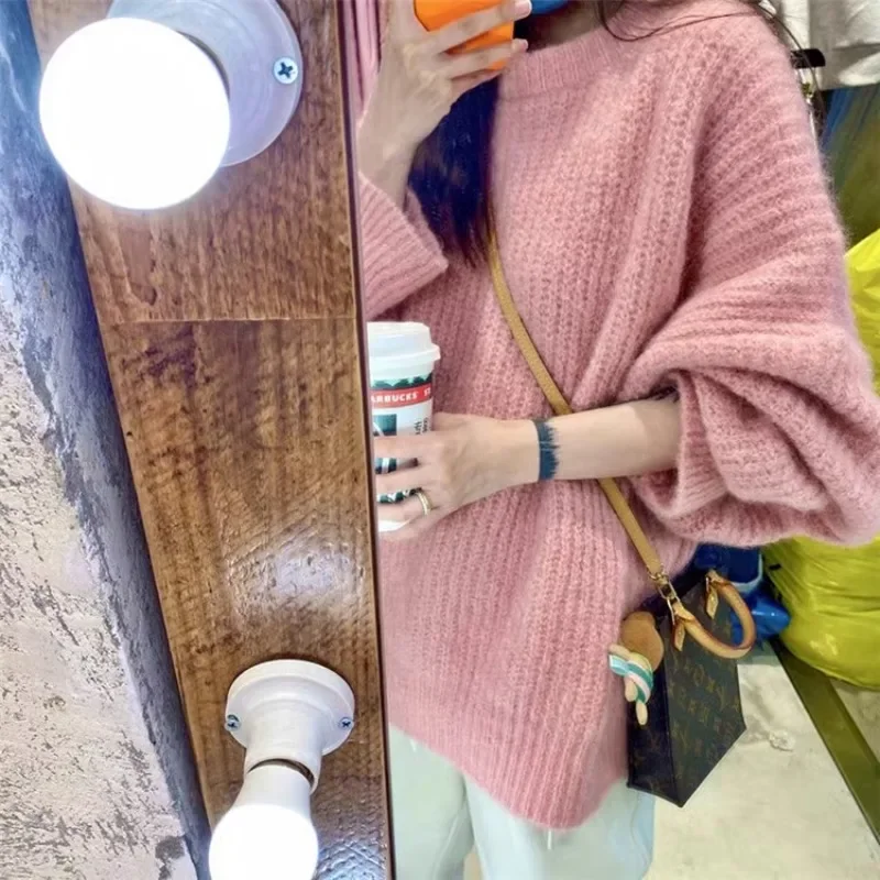 Gentle Baggy ถักเสื้อกันหนาวผู้หญิงรอบคอเสื้อกันหนาวสําหรับสาวฤดูใบไม้ร่วงฤดูหนาวทุกวัน Kawaii วัยรุ่นแฟชั่นเสื้อผ้าสไตล์เกาหลี