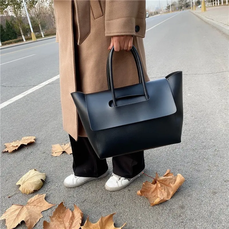 Fashion Large Capacity Leather Tote Handbag, Thick Top Handles, Women's Tote Bag, Minimalist  Shoulder Bag for Daily Commuter