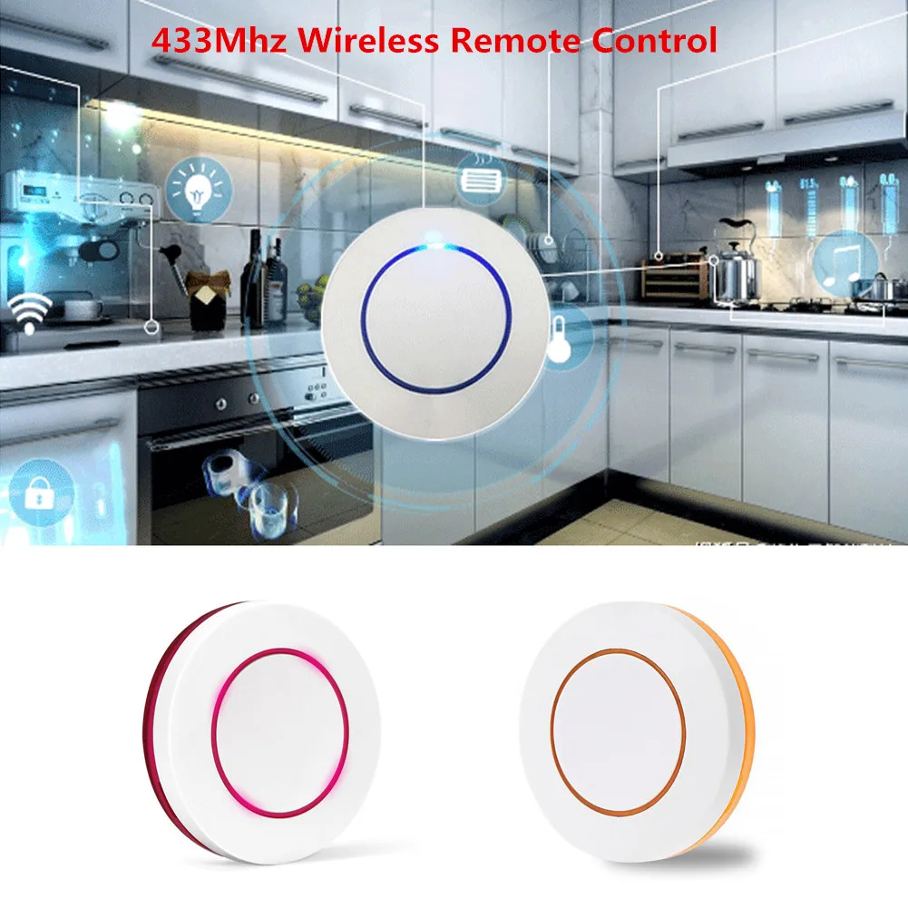 433Mhz Wireless Light Switch 1 Button Round Remote Control Switch Feel Free to Paste EV1527 Chip Learning Switch for Smart Home