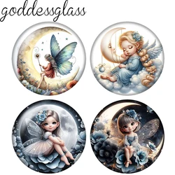 New Moon style Lovely Fiary Girl wings 10pcs 12mm/18mm/20mm/25mm Round Photo glass cabochon demo flat back Making findings