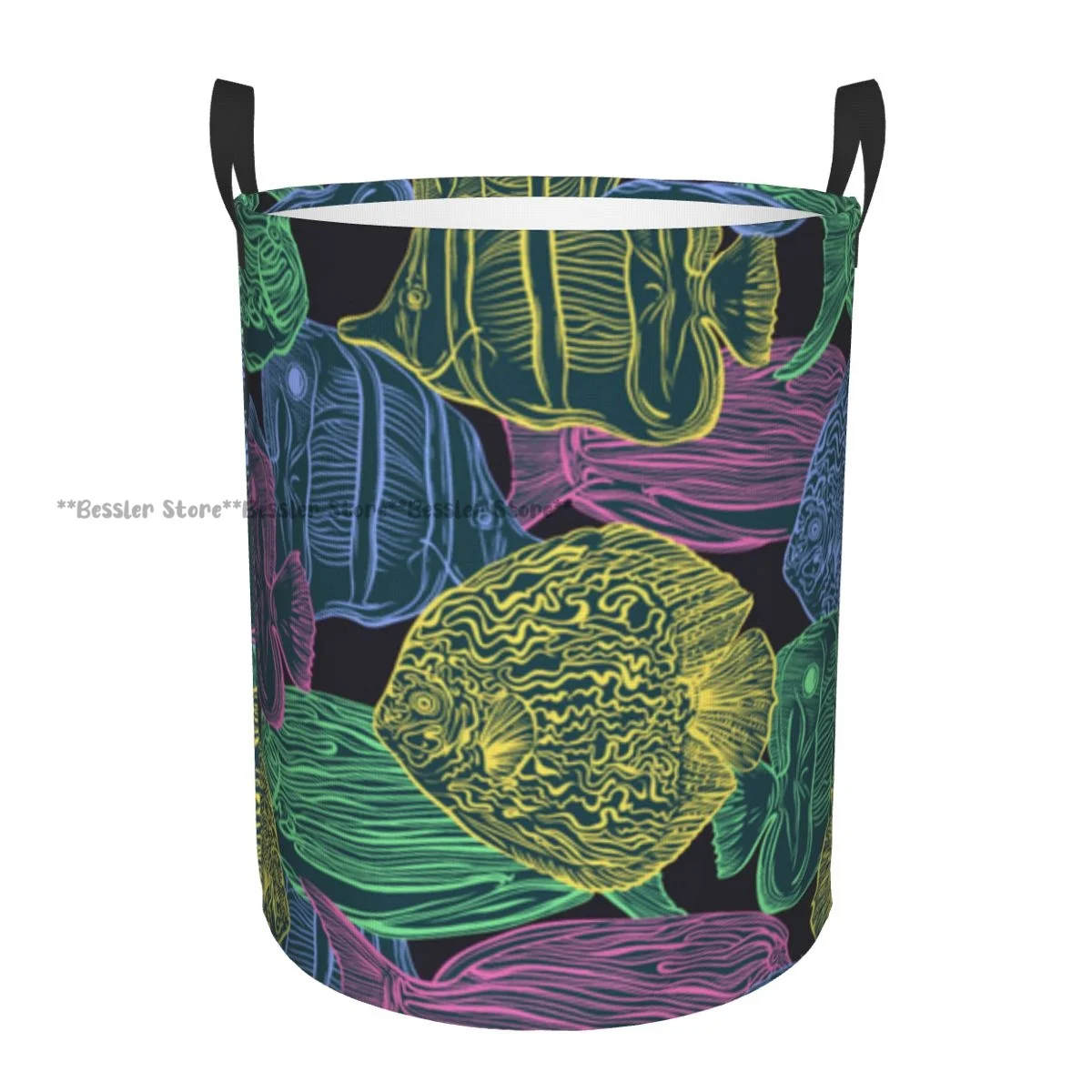 

Laundry Basket Tropical Fish Marine Fauna Round Storage Bin Collapsible Hamper Clothes Bucket Organizer