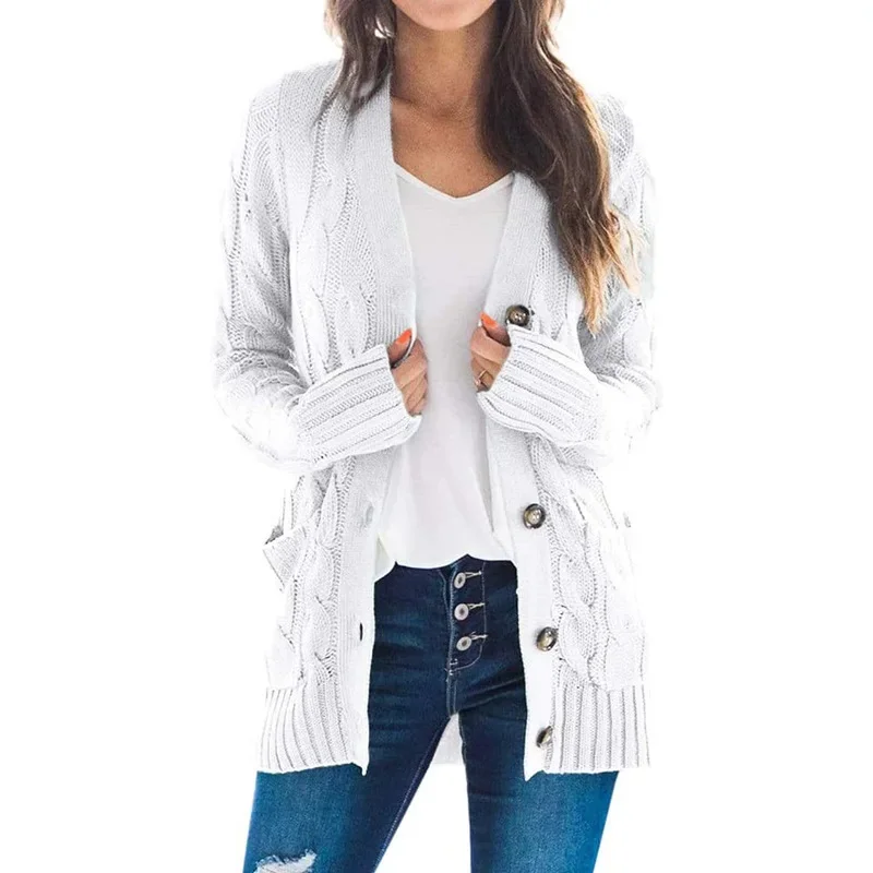 Cardigan torsadé à simple boutonnage pour femmes, manteau pull, col en V, manches longues, monochromatique, décontracté, automne, hiver, 2023