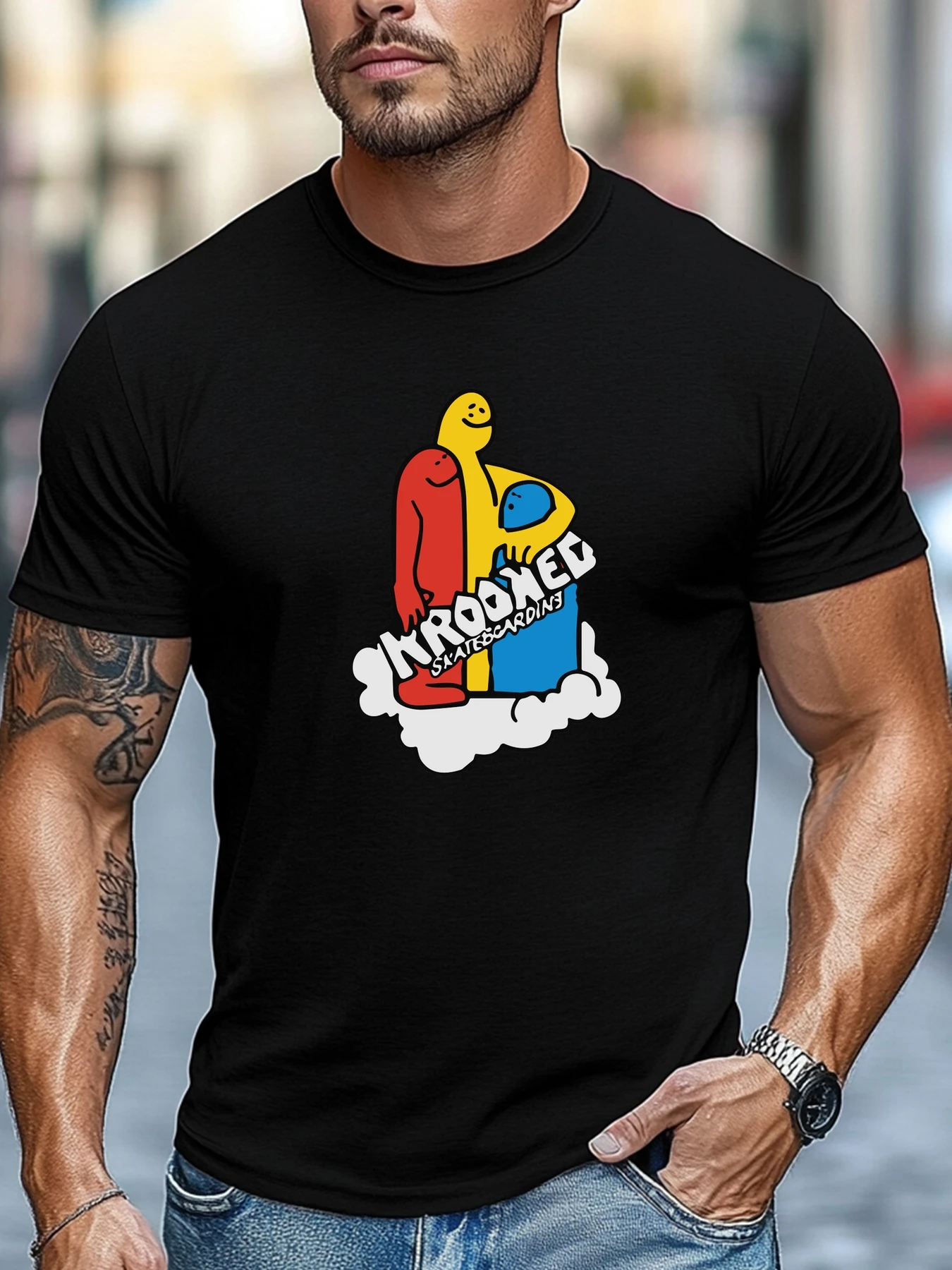 T-shirt de skate d'été pour hommes, imprimé skateboard, manches courtes, col rond, doux, surdimensionné, tendance, tenue quotidienne