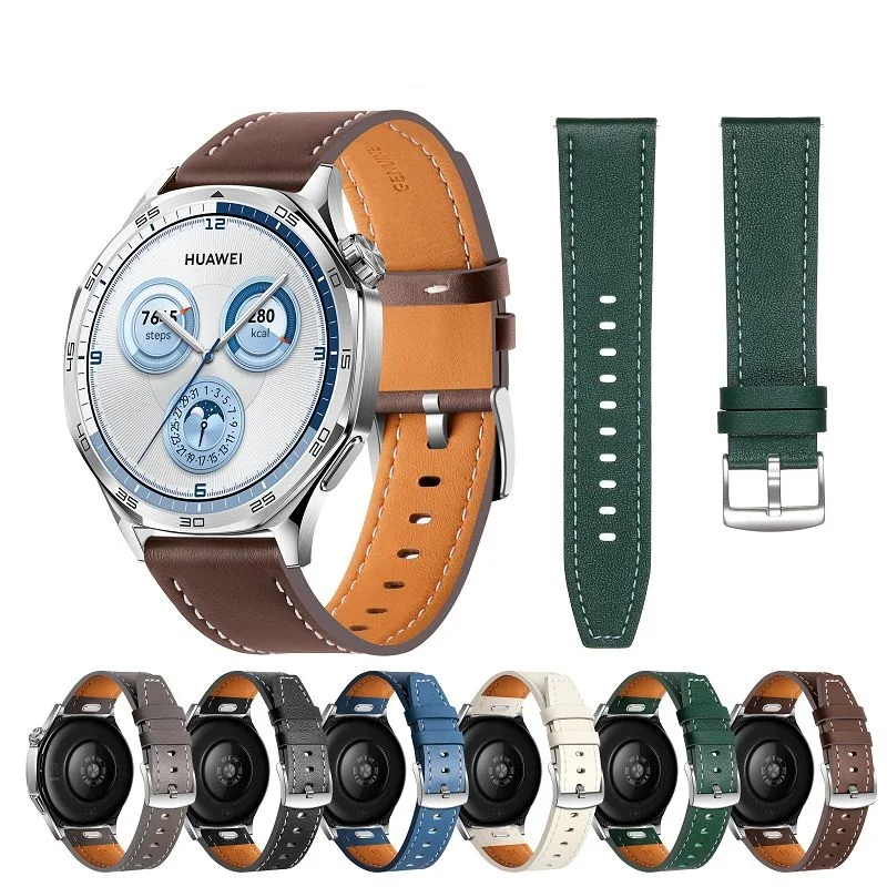 

22mm Premium Leather Strap For HUAWEI Watch GT 5/5Pro 46mm Wristband Soft Genuine Leather Bracelet Band for Huawei Watch GT4 Pro