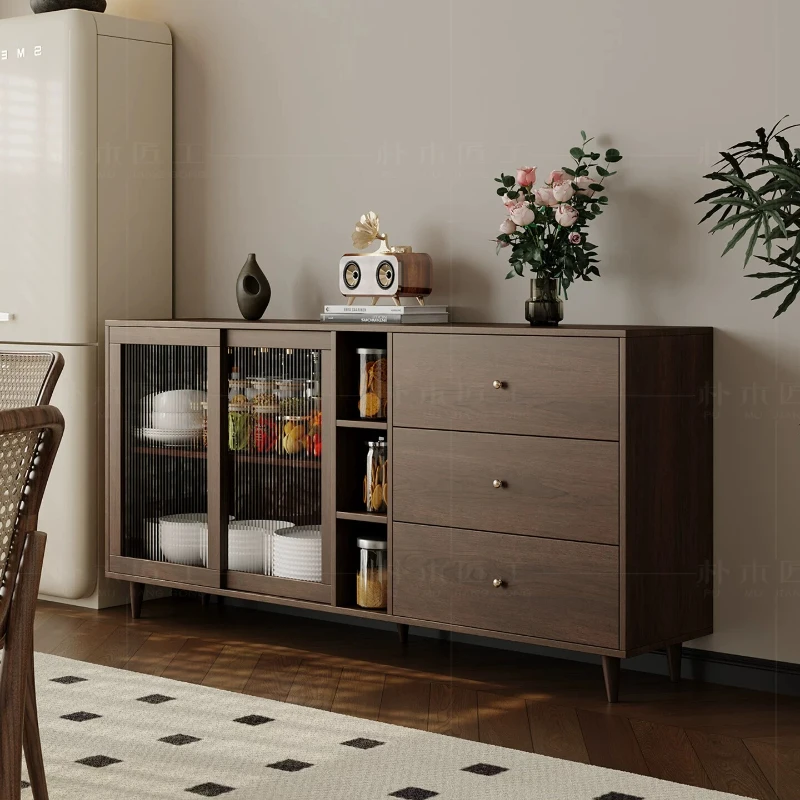 YJQ solid wood dining side cabinet integrated storage kitchen cupboard household retro living room wine cabinet