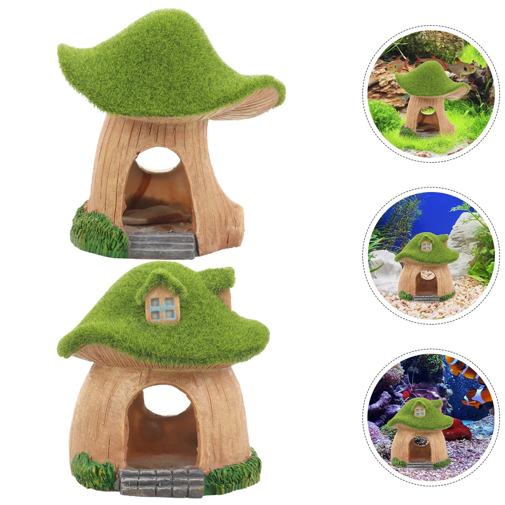 

2Pcs Simulation Landscape Mushroom House Resin Fish Hideout Fish Tank Decoration Aquarium Craft Shelter Underwater Ornament