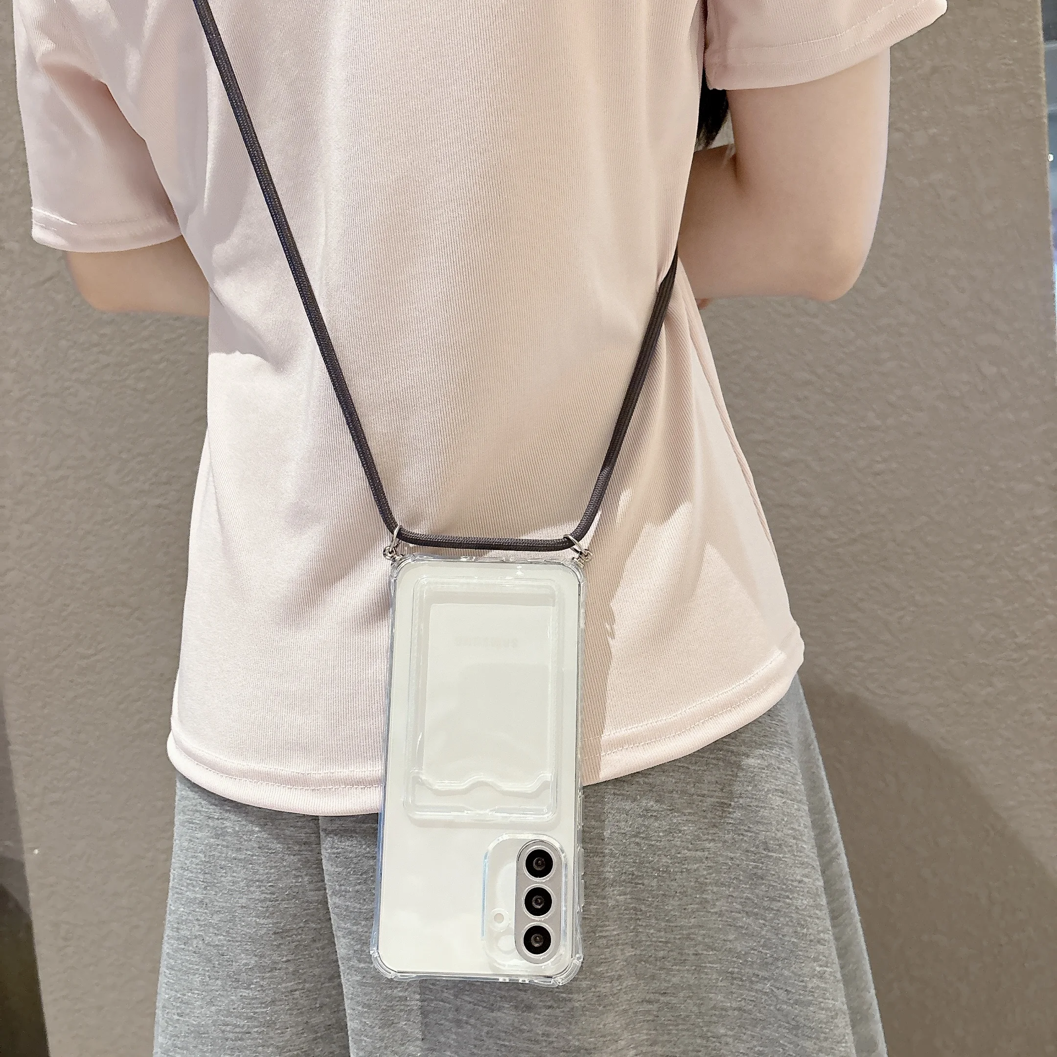 With Card Slot Clear Phone Case For Samsung Galaxy S26 S25 S24 S23 S22 S21 S20 Plus Edge FE 2022 5G Crossbody Lanyard Back Cover