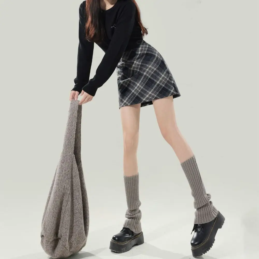 Moda cintura alta retro xadrez saia inverno outono fino ajuste cintura alta saia longa clássico estilo preppy a linha meio vestido feminino