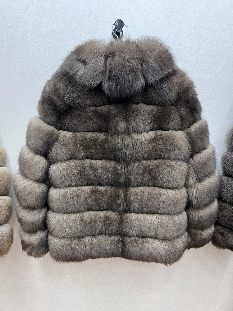 New Fashion Natural Real Fox Fur Coats For Women Luxury Fluffy Whole Skin Fox Fur Suit Collar Jacket Long Sleeve Female