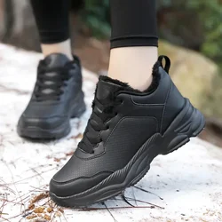 Women Sports Shoes with Black Platform Winter Original Leather Sneakers Keep Warm Waterproof Woman Sneakers Casual Anti-slip Big
