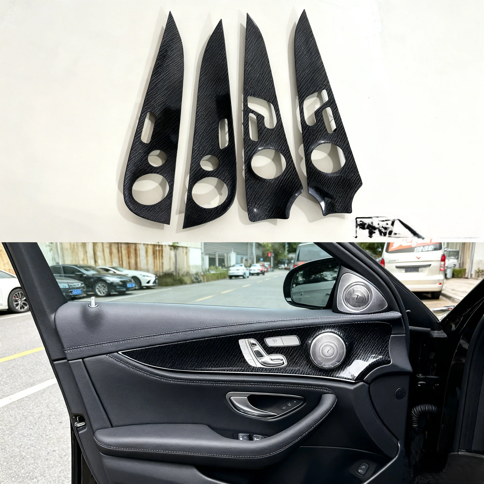 For Mercedes-Benz E-Class W213 2016-2021 Accessories Inner Door Panel Replacement  Interior Trim Real Carbon Fiber
