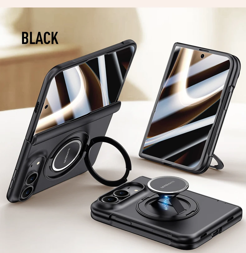 Luxury 360 Rotating Magnetic Stand Hand Strap Case for iPhone Duo 18 Duo Fold Wide Shockproof for Magsafe Film-Integrated Cover