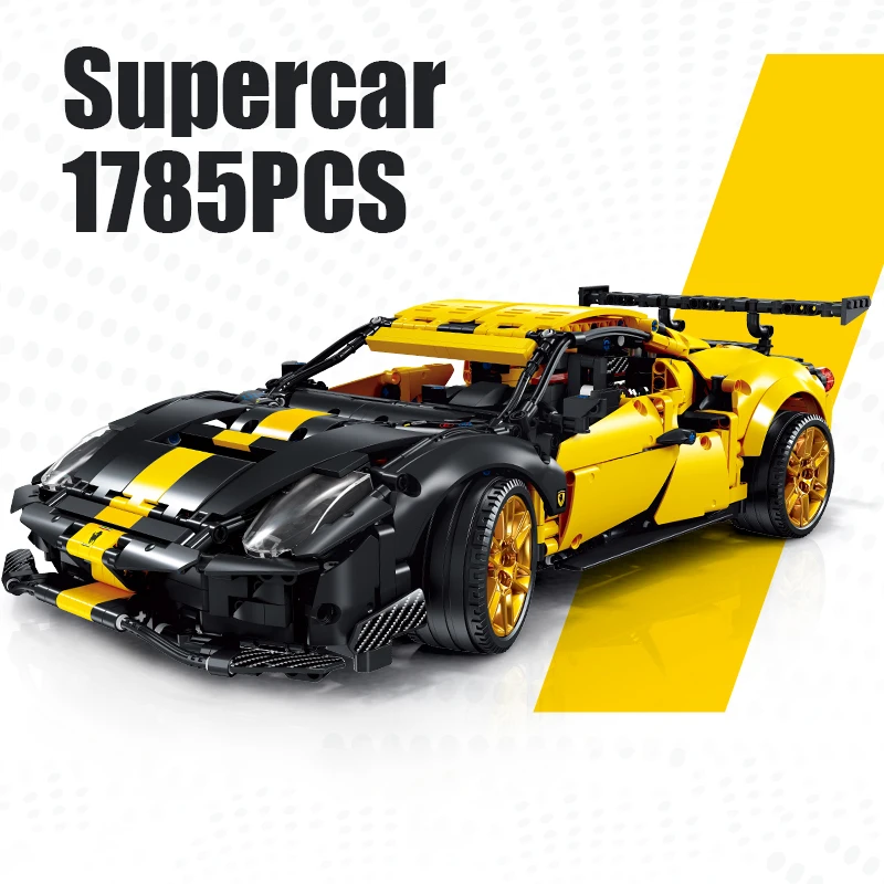 1785PCS Yellow Racing Car Model Building Blocks MOC Supercar Bricks Toys Collection Ornament Boys Adult Christmas Birthday Gifts