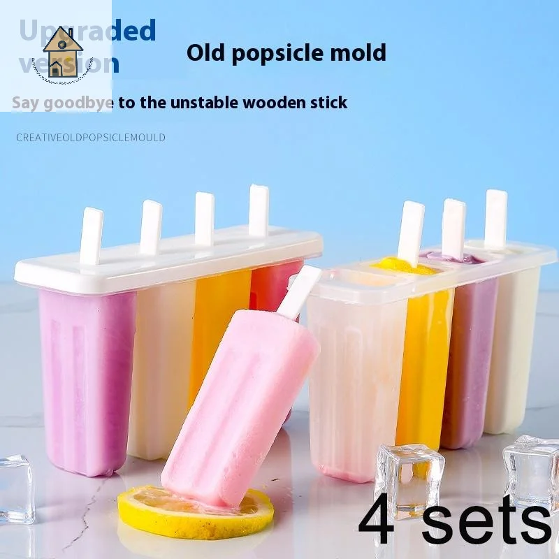 

4 Cavity Ice Cream Molds PP Popsicle Trays With Lids Freezer Homemade Ice Cream Molds Ice Cream Maker Reusable Ice Lolly Mould
