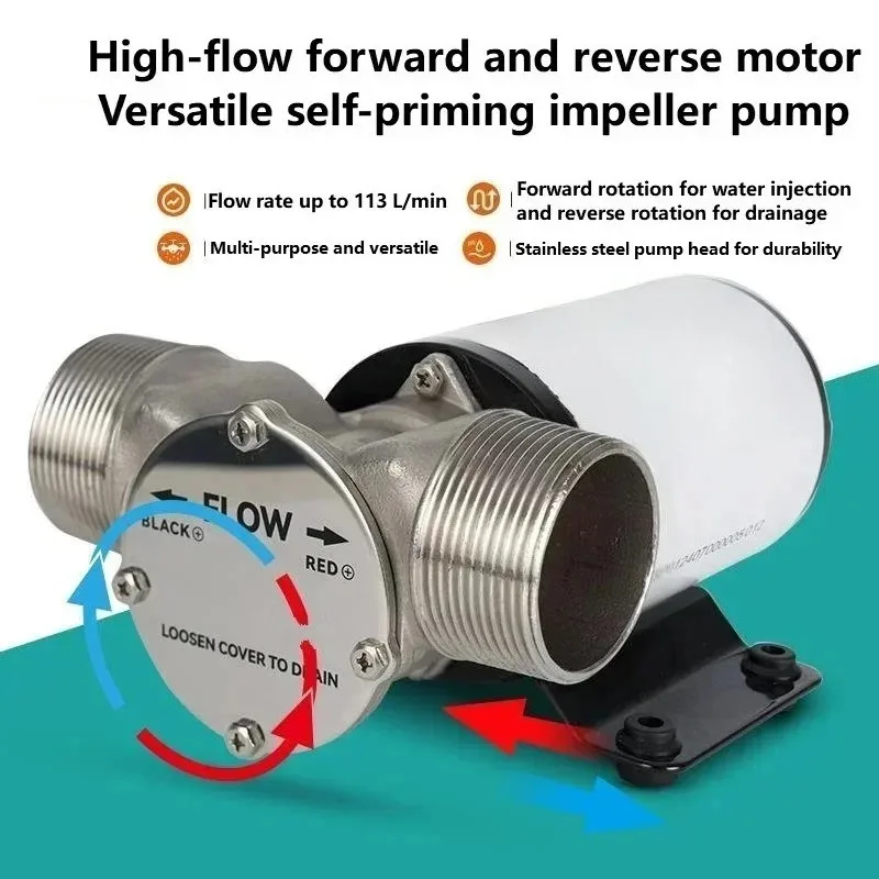 12V 24V 113L/min 50L/min Electric Water Pump Reversible Industrial Flush Impeller Pump Marine High Flow Self-Priming Drain Pump