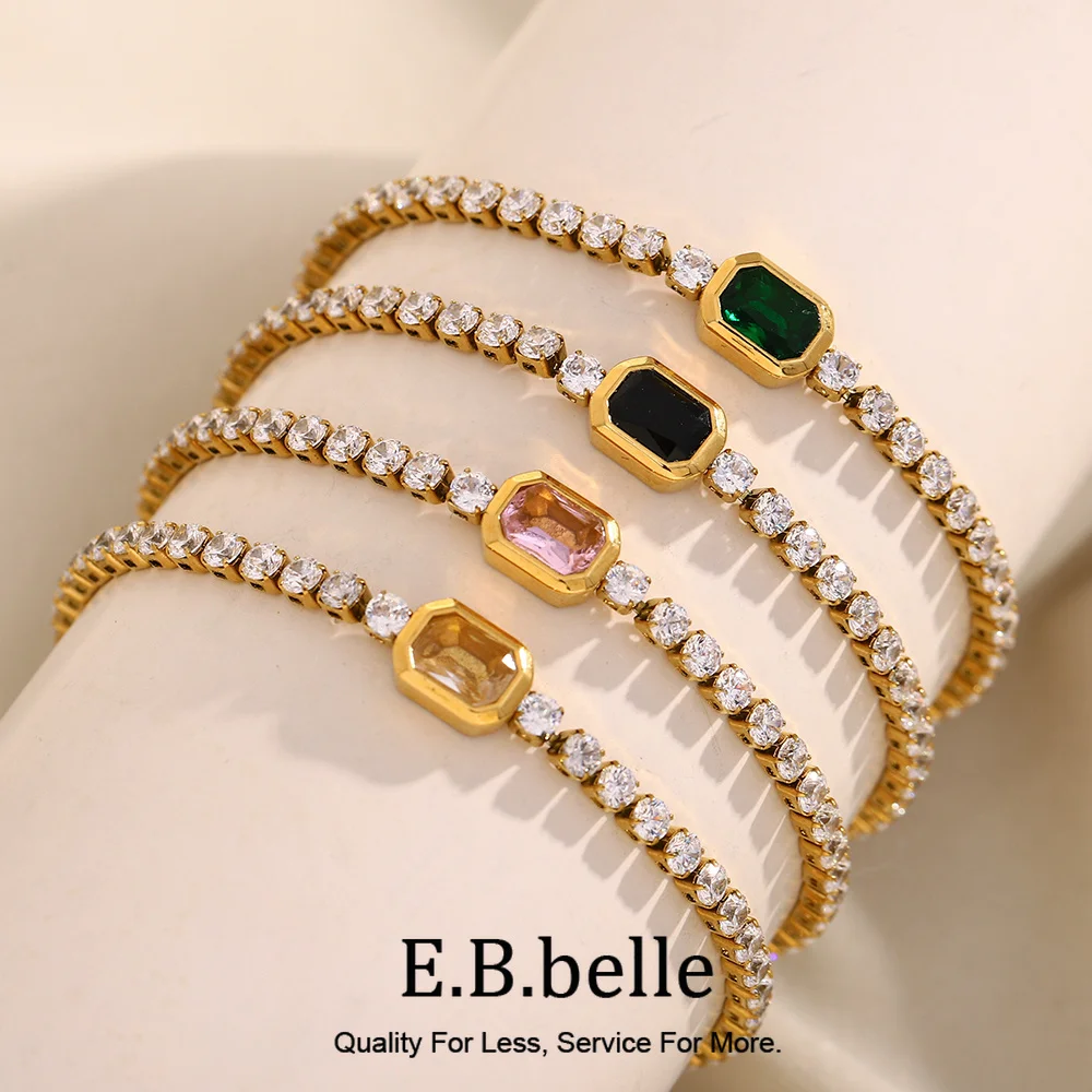 E.B.belle PVD Plated Stainless Steel Colorful Luxury Zircon Bracelet Chain For Women Girl Party Wedding Jewelry Decoration