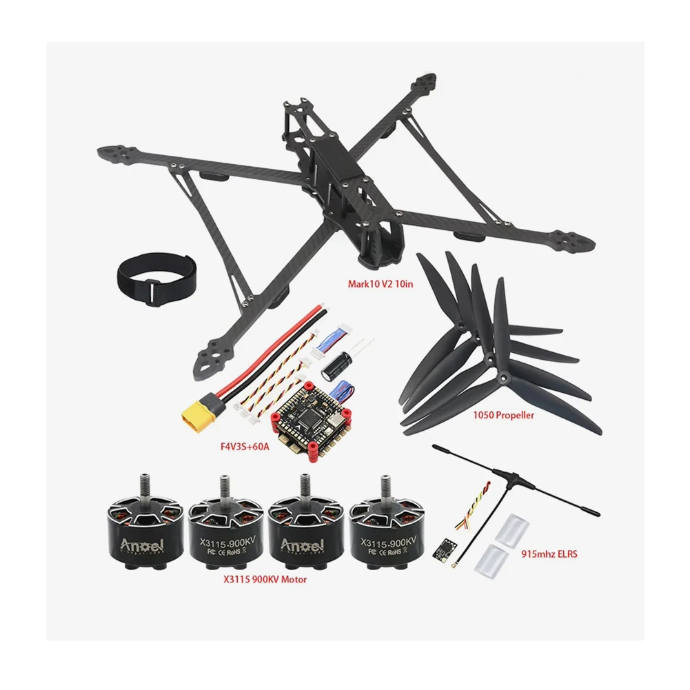 

Mark4 V2 10inch 427mm FPV Racing Freestyle Frame Kit F4 Flight Control 60A 4IN1 ESC X3115 900KV Motor 10inch Propeller