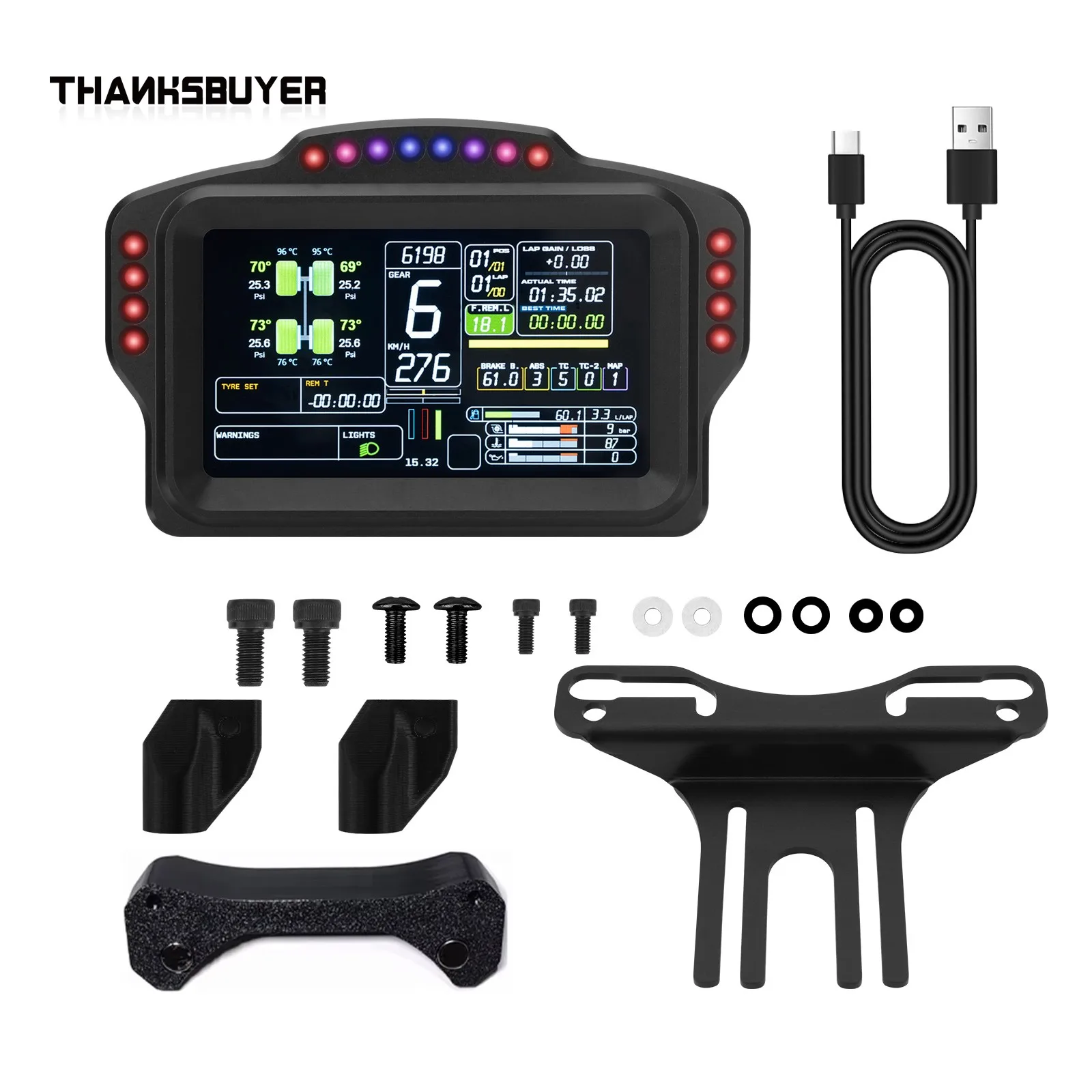 DV480 Pro V5 SimRacing Dashboard-DDU-Display Sim Racing Dash with 5" Screen & 16 RGB LEDs for Simulation Racing Games Accessories include Bracket for Wheel Base, Compatible with SIMAGIC FANATEC SIMUCUBE VRS Moza