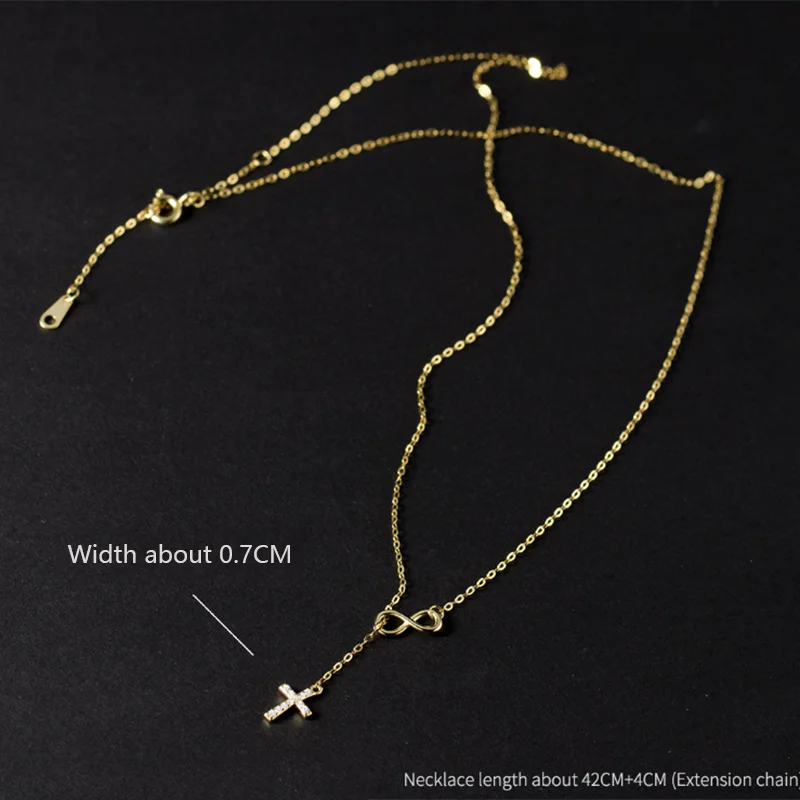 WANTME 925 Sterling Silver Fashion Infinity Cross Unique Design Chain Necklace for Women Classic Sweet Wedding Clavicle Jewelry