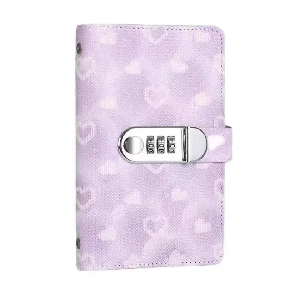 Password Lock Cash Savings Book Waterproof Design PU Leather Savings Wallet Notebook Large Capacity Heart Print