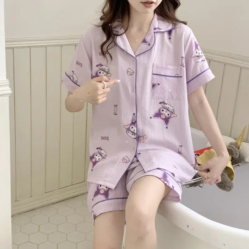 Sanrio Yugui Dog Summer Cotton Short Sleeve Short Two-piece Set Women's Pajamas Silk Pajamas Women's Casual Homewear Set