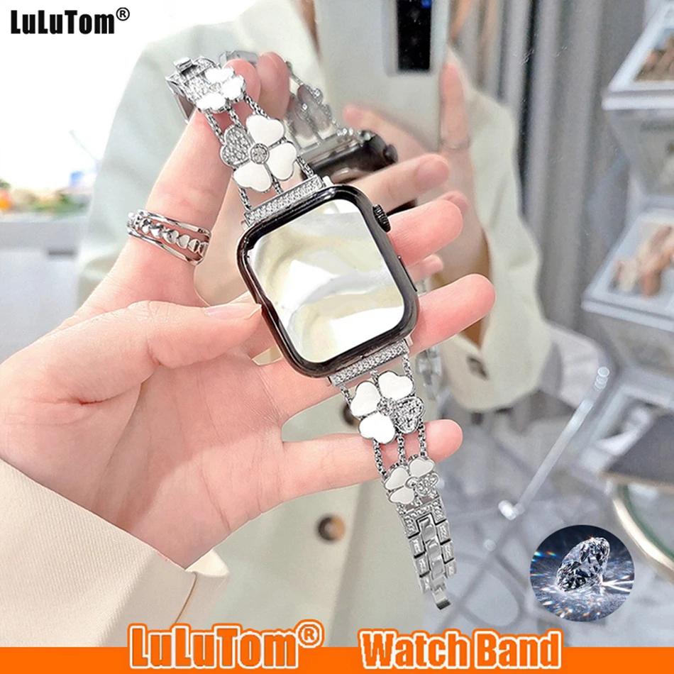 

Металлический ремешок для Apple Watch Band 8 Ultra 49 мм 7 SE 6 5 4 3 41 мм 45 мм Iwatch Series Link 38 мм 42 мм 44 40 мм, браслет со стразами на удачу