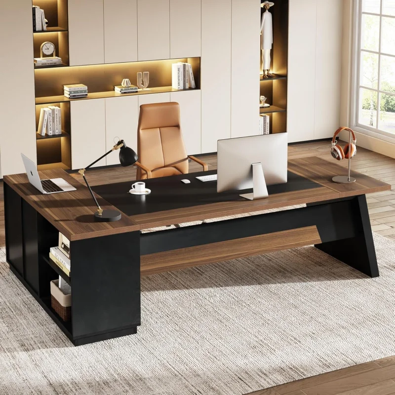 

2026 New：78 L-Shaped Executive Desk, Large Modern Office Desk with Drawers and File Cabinet, Business Furnitur