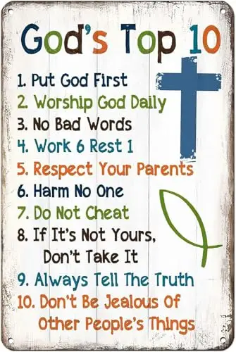 10 Commandments for Kids - Christian Wall Decor,Religious Wall Decor Metal Sign Retro Tin Sign Metal Poster Wall Art Decor  ,