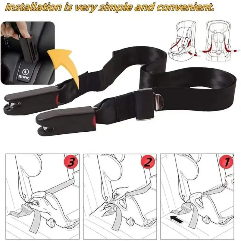 2-Punkt-Autosicherheitsgurt Kinder-Sicherheitsgurt Sitzbefestigungsband Universelle Isofix-Verbindungsstange Einstellbar Schwarz – Detail 7