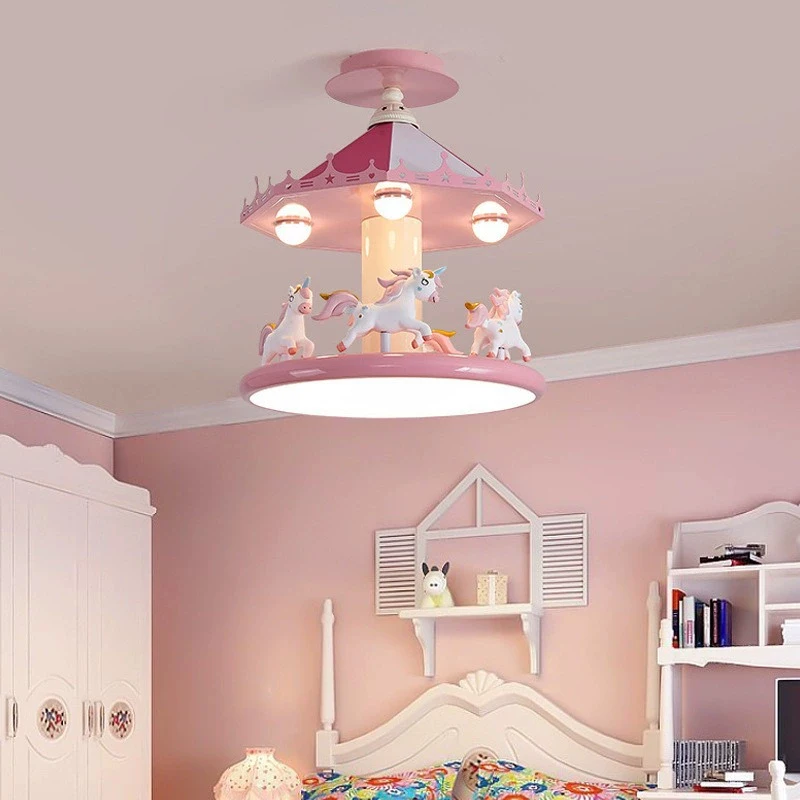 Princess Room Girl Bedroom Ceiling Lights Pink Carousel Lamp LED Romantic Warm Nursery Baby Room Children's Room Ceiling Lamps