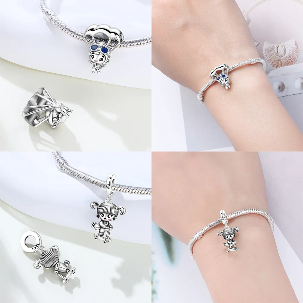 Silver-Plated Star Snowflake Dangle Charms Beads for Bracelets
