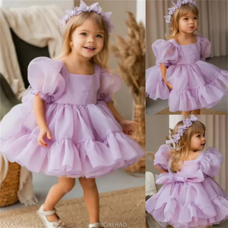 Teen Girl Clothes 2024 Purple Children Girls Tutu Princess Dress Costume Kids Sweet New Piano Host Performance Party Gown Outfit