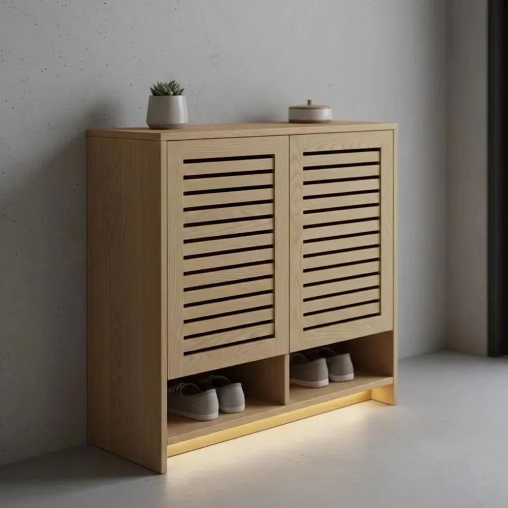 Wooden Shoe Cabinet, Clamshell Shoe Cabinet, Thin Entrance Shoe Rack, Suitable for Living Room Furniture