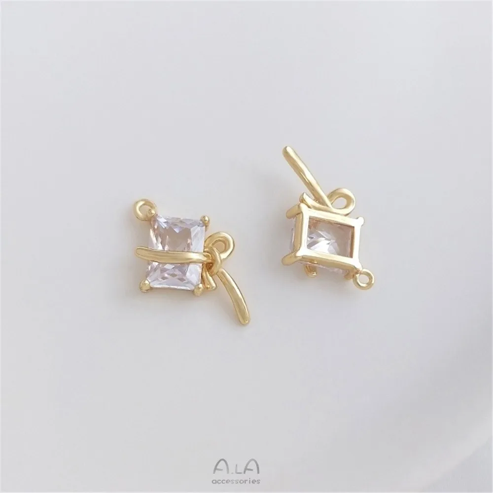 

Color Preservation 14K Gold Bow Edge Heart-shaped Rectangular Zircon Bow Tie Pendant Necklace Bracelet Earrings Pendant