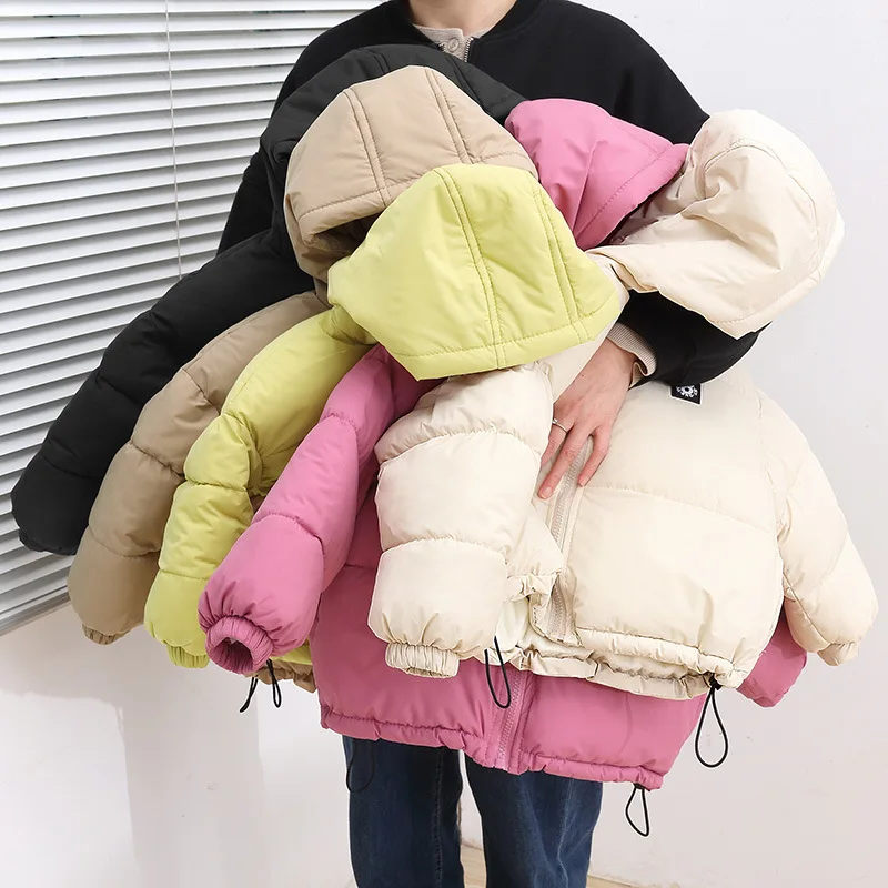 

Winter Down Cotton Jackets Kids Thick Warm Outerwear Boys Girls Simple High Collar Bread Coat Children Clothes 2-10 Years