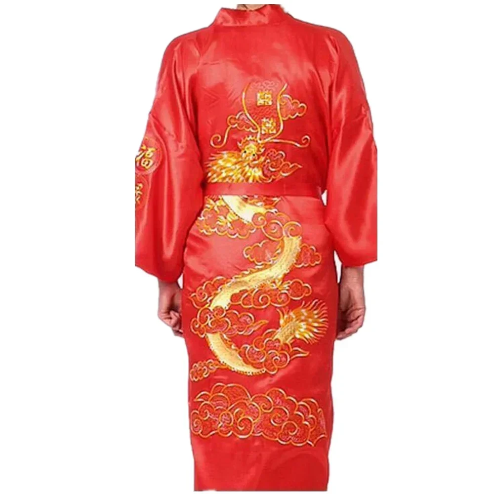 Chinese Loong Loose Bath Robe for Men Sleepwear Fashion Clothes Casual Clothing Embroidery Ethnic Style Vintage Streetwear Silk