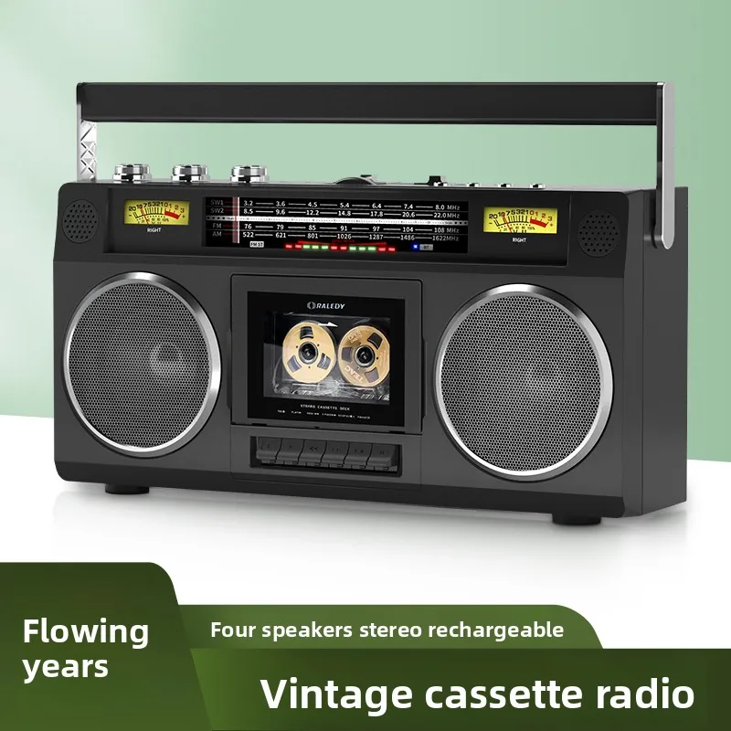 For RALEDY 959 Retro Cassette Tape Player, Dual Stereo Sound Full Band Radio Bluetooth Portable Vintage Recorder