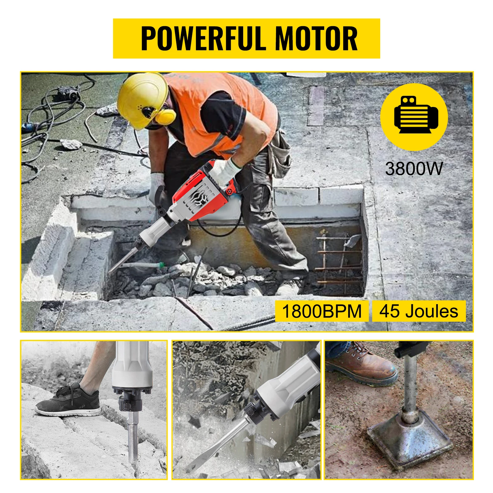VEVOR Demolition Jack 3800W martello rotante multifunzionale con trapano a percussione elettrico per martello demolitore a terra in calcestruzzo
