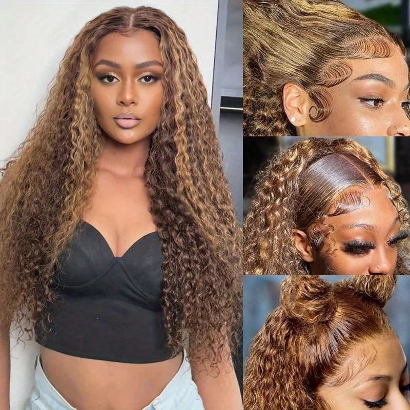 13x6 Blonde Highlight Curly Lace Front Human Hair Wig HD 13X4 Lace Frontal Human Hair Wigs For Women Hightlight 4/27 Wig