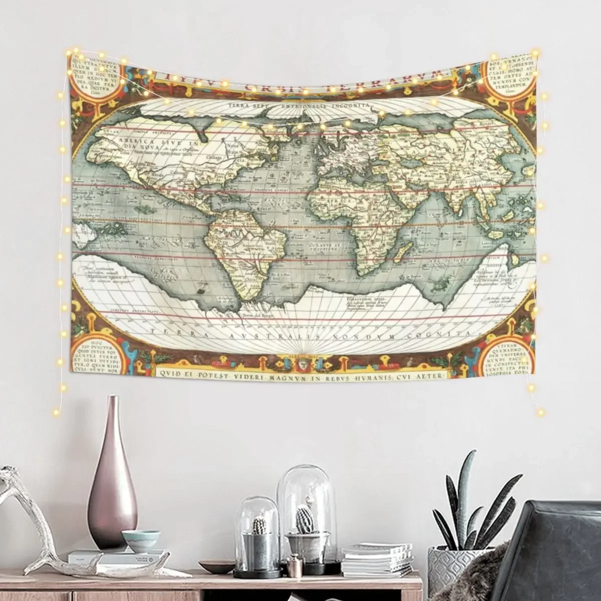 Map Print: Typus orbis terrarum (1587–1595) by Abraham Ortelius. Original From The New York Public Library. Tapestry