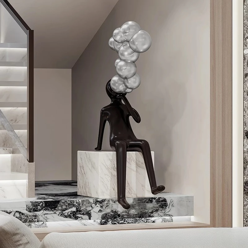 Bubble Blowing Sculpture Modern Abstract Floor Character Cartoon Sales Office Lobby Light Luxury Soft Decoration Art Installatio