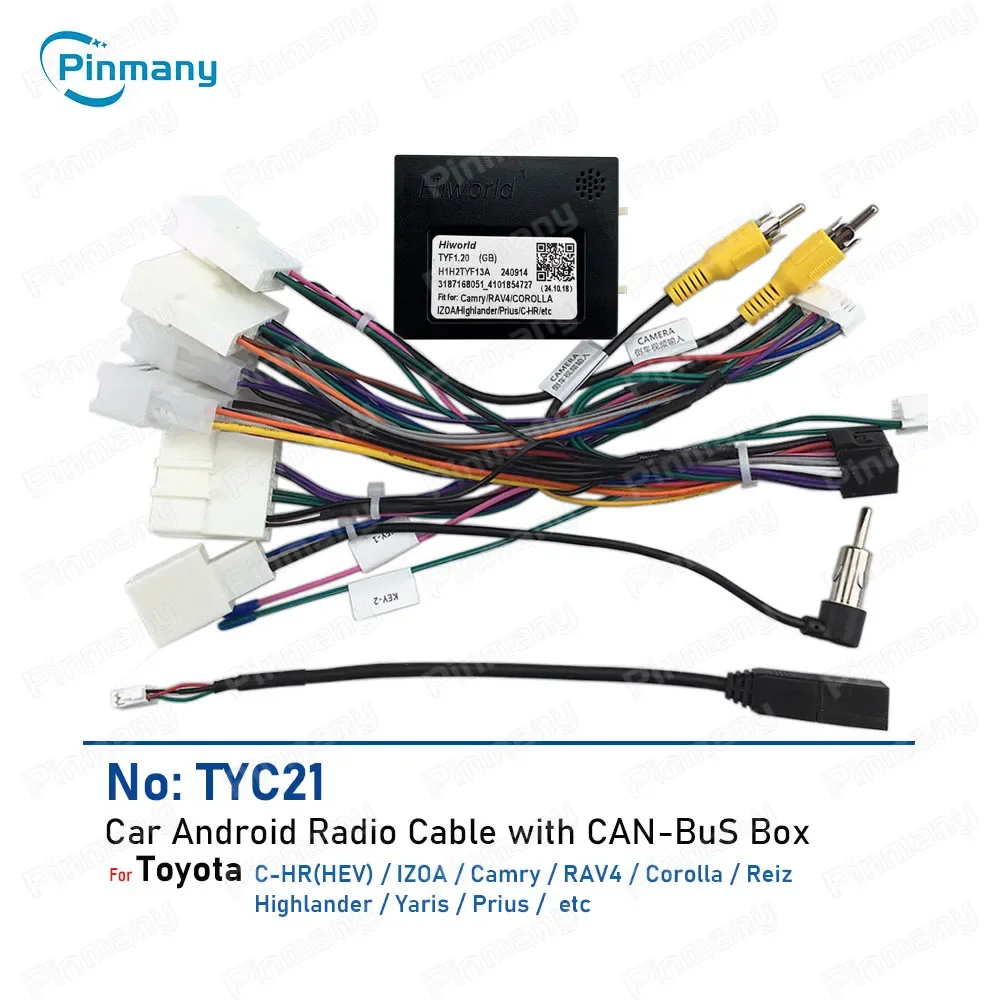 

Автомобильный радиоприемник TYC21, жгут проводов питания с декодером шины CAN для Toyota Highilander Camry C-HR Yaris RAV4 Corolla