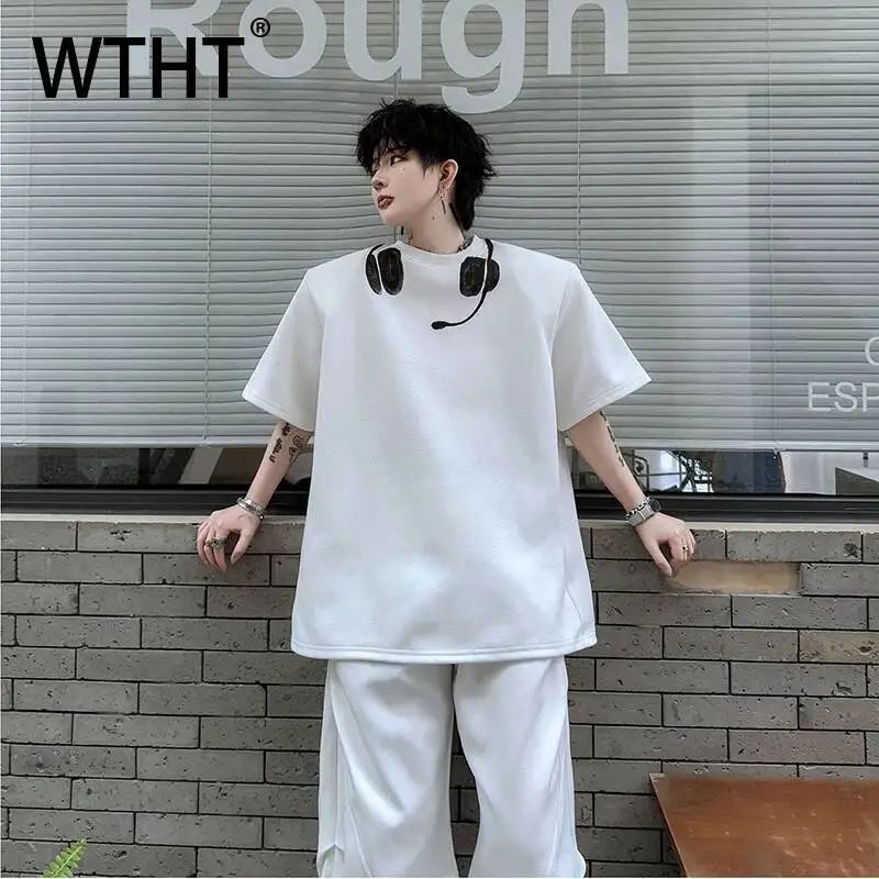 

WTHT Fashion 2026 Summer Men's Print Loose Contrast Color Design T-shirts Trendy Round Collar Short Sleeves Tops Male 2A3110