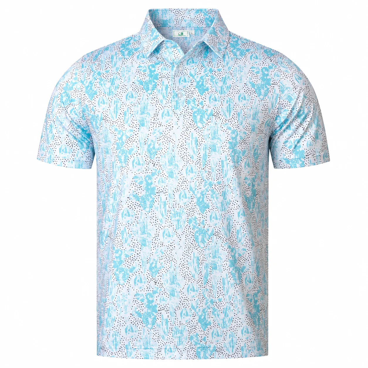 Men Blue Printed Golf Polo Shirt Short Sleeve Quick Dry Breathable Stretch Sportswear Casual Outdoor Golf Shirt Ready Stock