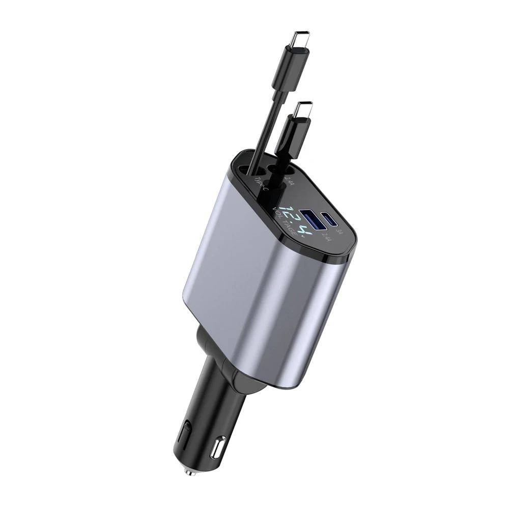 

Multi-Functional PD Car Charger Retractable USB C Cable 45W Mobile Phone Smart Watch ABS Material OVP OTP