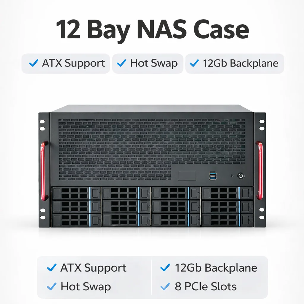 12 Bay NAS Case ATX Server Chassis 12Gb SAS SATA Backplane Hot Swap Storage Rackmount Case 8 PCIe Slots