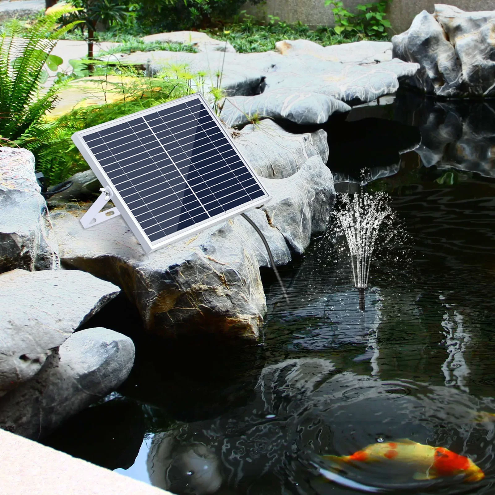 10W Solar Fountain Pump Water Height 100cm with Large Solar Panel 3 Nozzles Max. for Bird Bath Fish Tank Small Pond Garden Decor